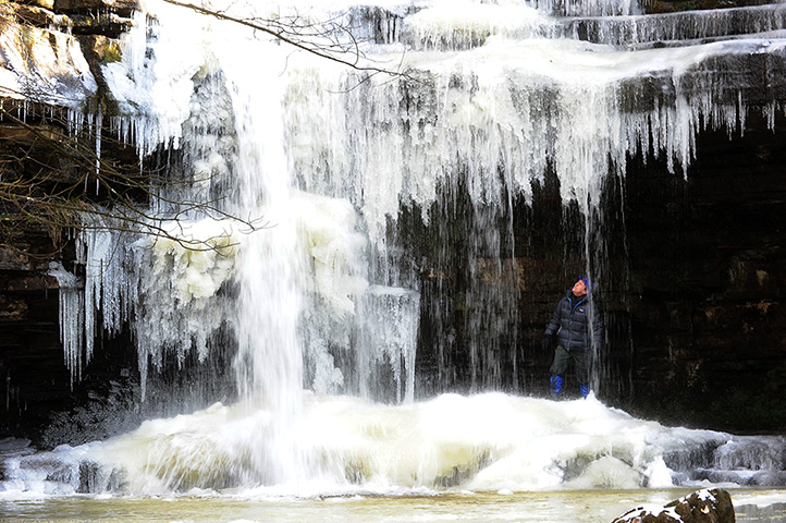 Europe snow: A vehicle decorated with flags in Stanley