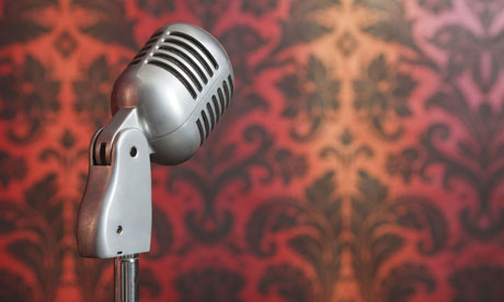 vintage metal microphone on a stand 