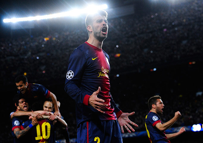 Barcelona v Milan: Gerard Pique celebrates