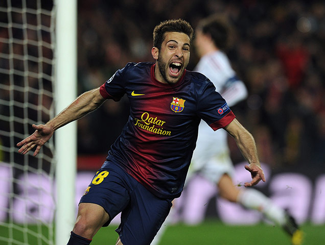 Barcelona v Milan: Barcelona's defender Jordi Alba celebrates scoring