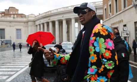 Dennis Rodman arrives in St Peter's Square on 13 March 2013.