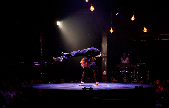 Adelaide festival Thurs: Jonathan Nosan, a contortionist bends his body backwards in Limbo