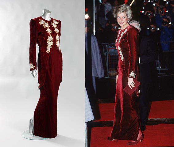 Diana Auction: Catherine Walker burgundy velvet sheath
