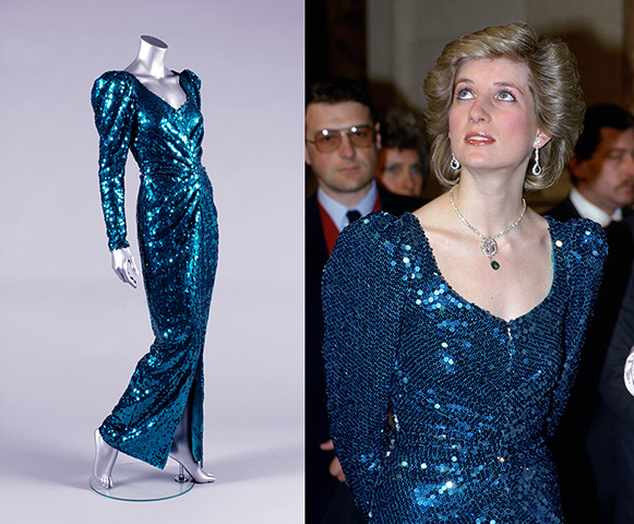 Diana Auction: A Catherine Walker sea-green sequined evening gown