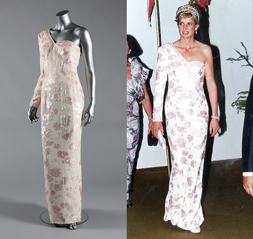 Diana Auction: A Catherine Walker pink sequined ivory crepe gown 