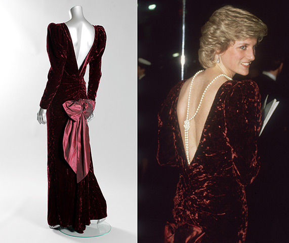 Diana Auction: A Catherine Walker burgundy crushed velvet evening gown