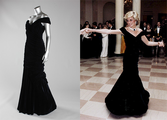 Diana Auction: A Victor Edelstein midnight-blue velvet evening gown