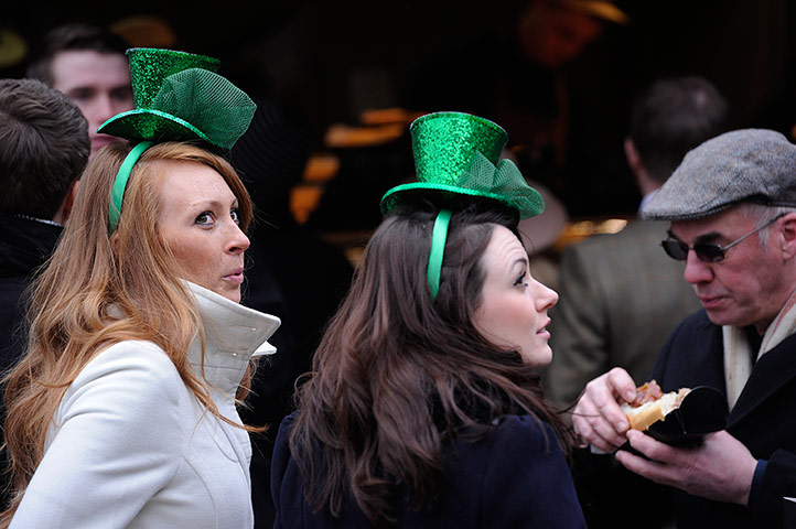 Cheltenham Day 3: Racegoes in Irish party hats at the 2013 Cheltenham Racing festival