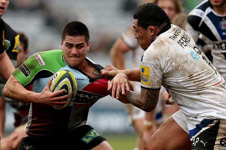 Best of the week: Ben Botica of Harlequins is tackled by Anthony Perenise of Bath