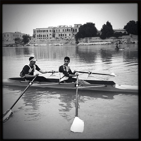 Baghdad: Rowers set off from a pontoon in Baghdad