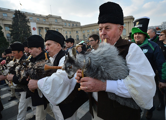 St Patrick's day: Bagpipers from the northern Romanian region of Suceava
