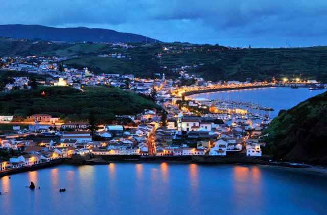 sunvilazores: The city of Horta and Porto Pim at night. Faial, Azores islands