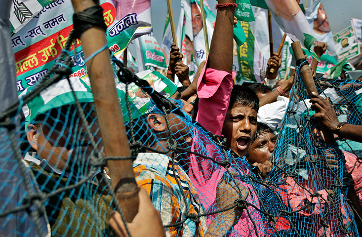 24 hours: New Delhi, India: Janata Dal (United) party supporters shout slogans