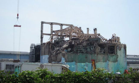 A damaged reactor building at the Fukushima power plant