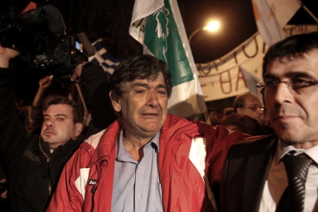 An anti-bailout protester reacts after Cyprus's parliament rejected a proposed levy on bank deposits in Nicosia March 19, 2013.