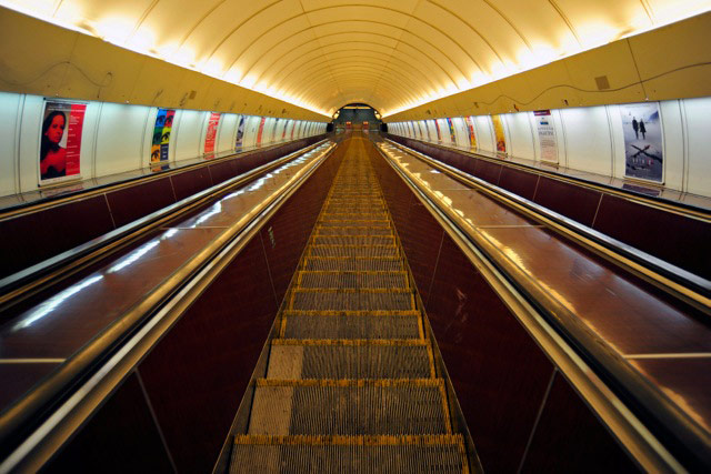 Your pictures - station: looking up from the bottom of escalator at station