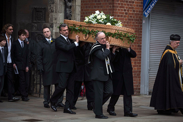 Bruce Reynolds funeral: Pallbearers carry the coffin