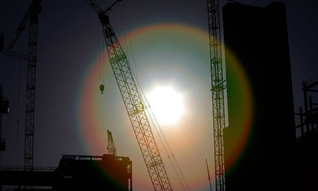 A view of the sun shining through the BBCs media centre in Salford