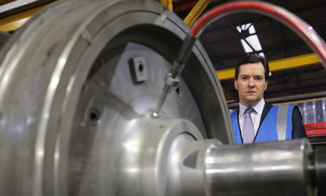Chancellor George Osborne tours a train wheel factory in Manchester
