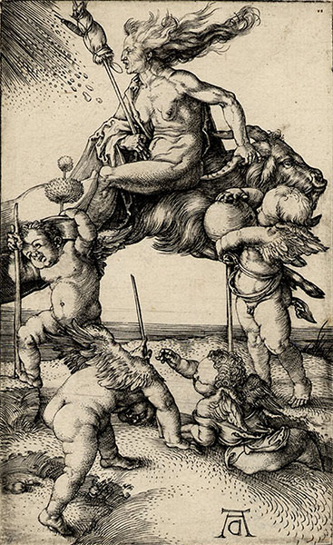 Witches: A witch riding backwards on a goat