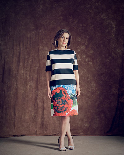 Kirsty Wark: Kirsty Wark wearing stripe top and flower and stripes skirt