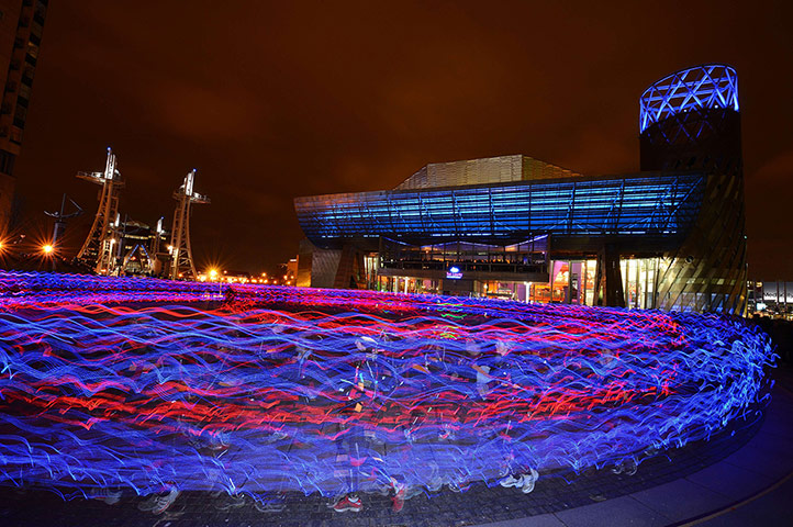 24 hours: Manchester, UK: Hundreds of runners in LED light suits