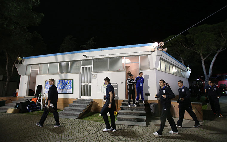 San Marino versus England: The England squad arrive at the stadium's changing room