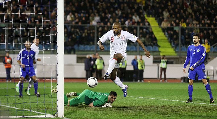 San Marino versus England: Jermain Defoe scores