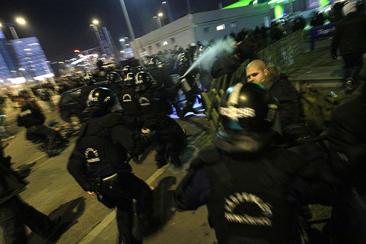 other world cup games: Hungarian Riot police use tear gas