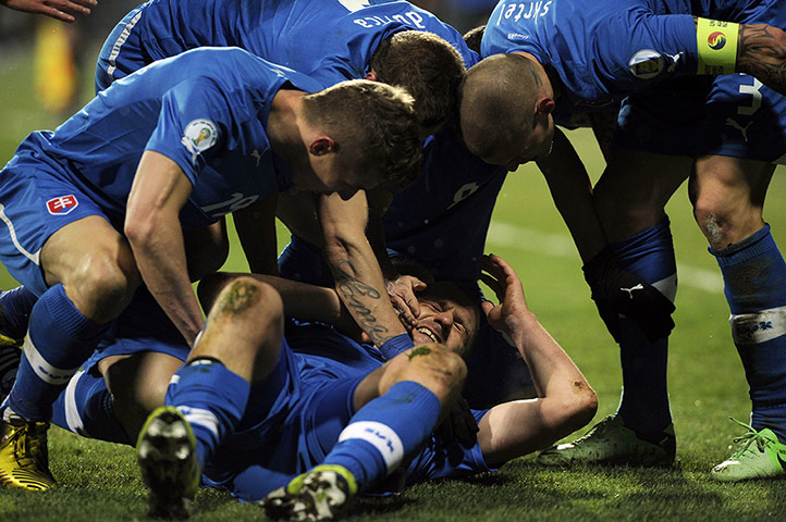 other world cup games: Slovakia's players celebrate
