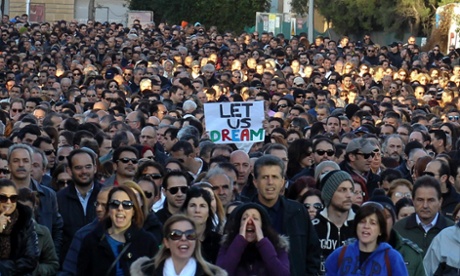 Thousands of bank employees march to the parliament during a protest in Nicosia March 23, 2013.