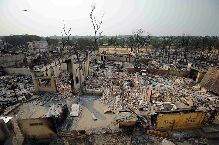 Burma violence: 23 March: Destroyed houses in riot-hit Meikhtila