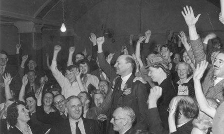 The Spirit of 45 film still: Clem Attlee cheered after winning election  