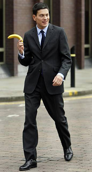 David Miliband steps down: 2008: Foreign Secretary David Miliband holds a banana 