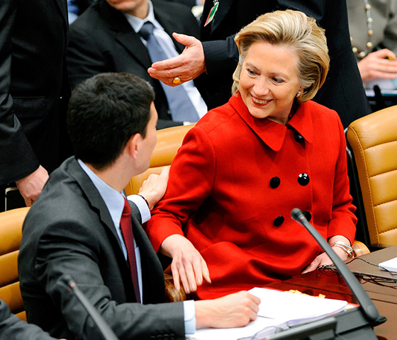 David Miliband steps down: 2009: Hillary Clinton and David Miliband NATO Headquarters in Brussels