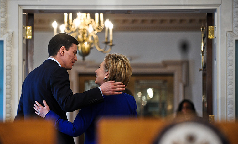 David Miliband steps down: 2009: US Secretary of State Hillary Clinton and David Miliband