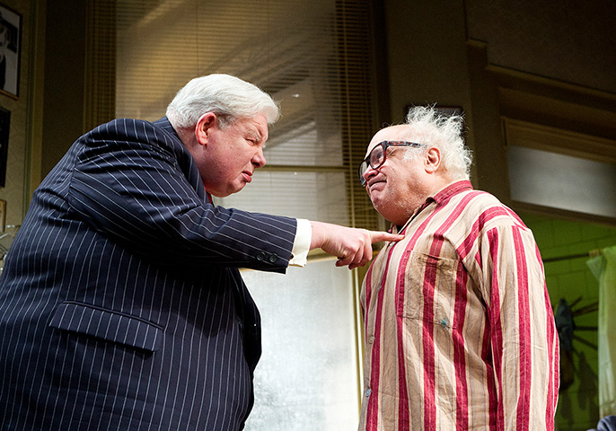 Richard Griffiths obit: 2012: Richard Griffiths and Danny Devito in The Sunshine Boys at Savoy Thea