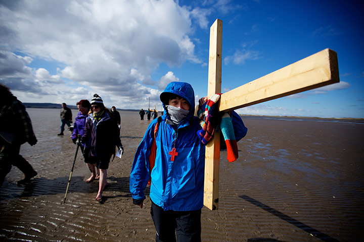 Lindisfarne: Pilgrims Way is the best way to access the island, which marked by posts al