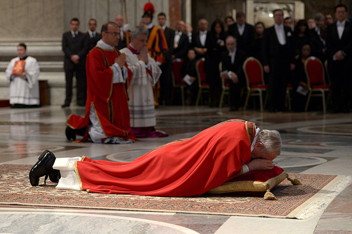 24 Hours: Pope Francis on the ground during the Lord's Passion at St Peter's Basilica