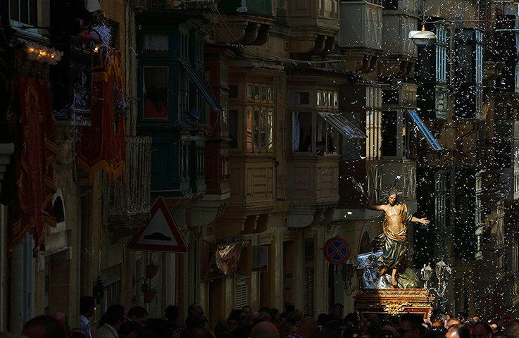 Easter Sunday: A statue in procession in Cospicua