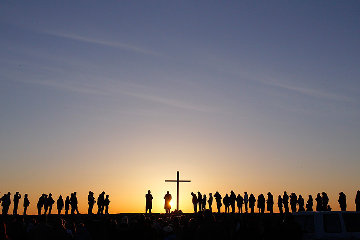 Easter Sunday: People at an Easter sunrise service in Massachusetts