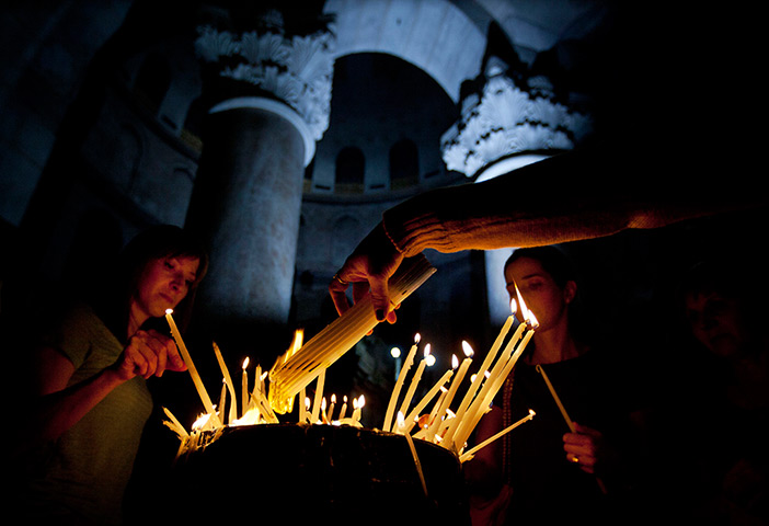 Easter Sunday: Christian worshippers in the Holy Sepulchre