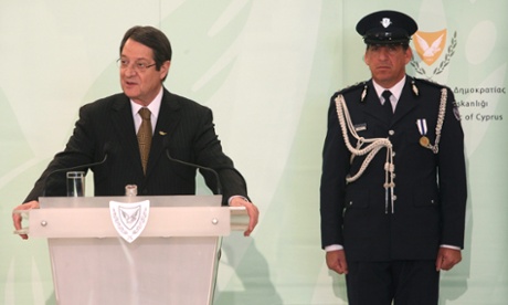 Newly elected Cypriot President Nicos Anastasiades being sworn in last Friday - now he must agree the terms of a bailout.