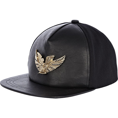 Rihanna for River Island: Rihanna for River Island Golden Eagle on black leather cap