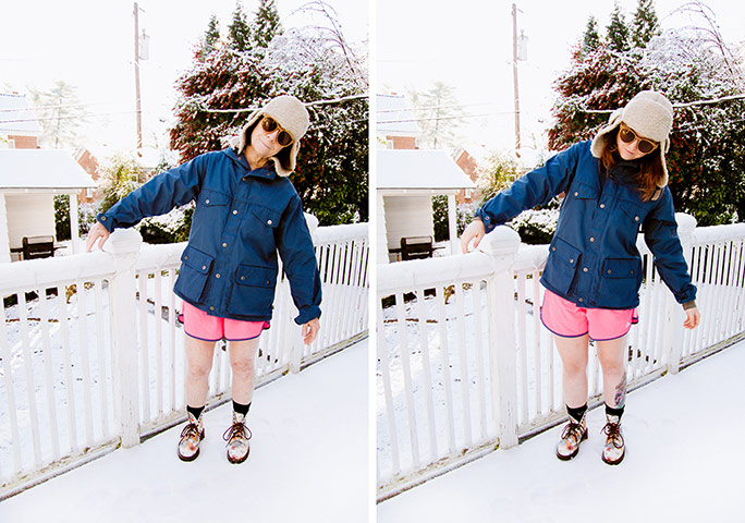 Big Pic - Mother Daughter: mother and daughter both dressed in blue jacket and pink shorts
