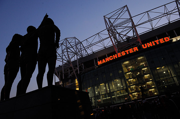 Utd v Real: The statue of Best, Law and Charlton outside Old Trafford