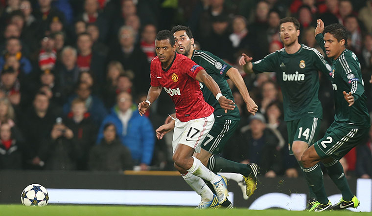 United v Real Madrid: Nani's pace is causing Madrid a bit of trouble down the left 