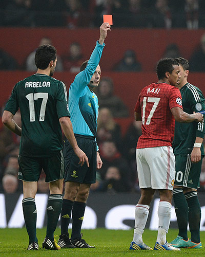 United v Real Madrid 2: Nani is sent off