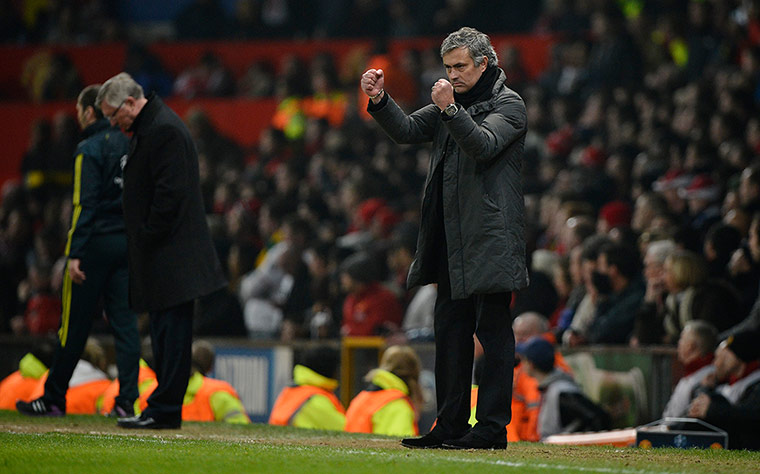 Man Utd v Real Madrid: Jose Mourinho signals to his keeper after he made a save late in the game