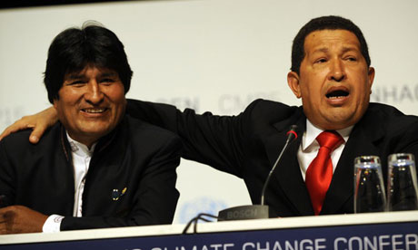 Evo Morales, the Bolivian president, with Hugo Chávez during Copenhagen climate talks in 2009